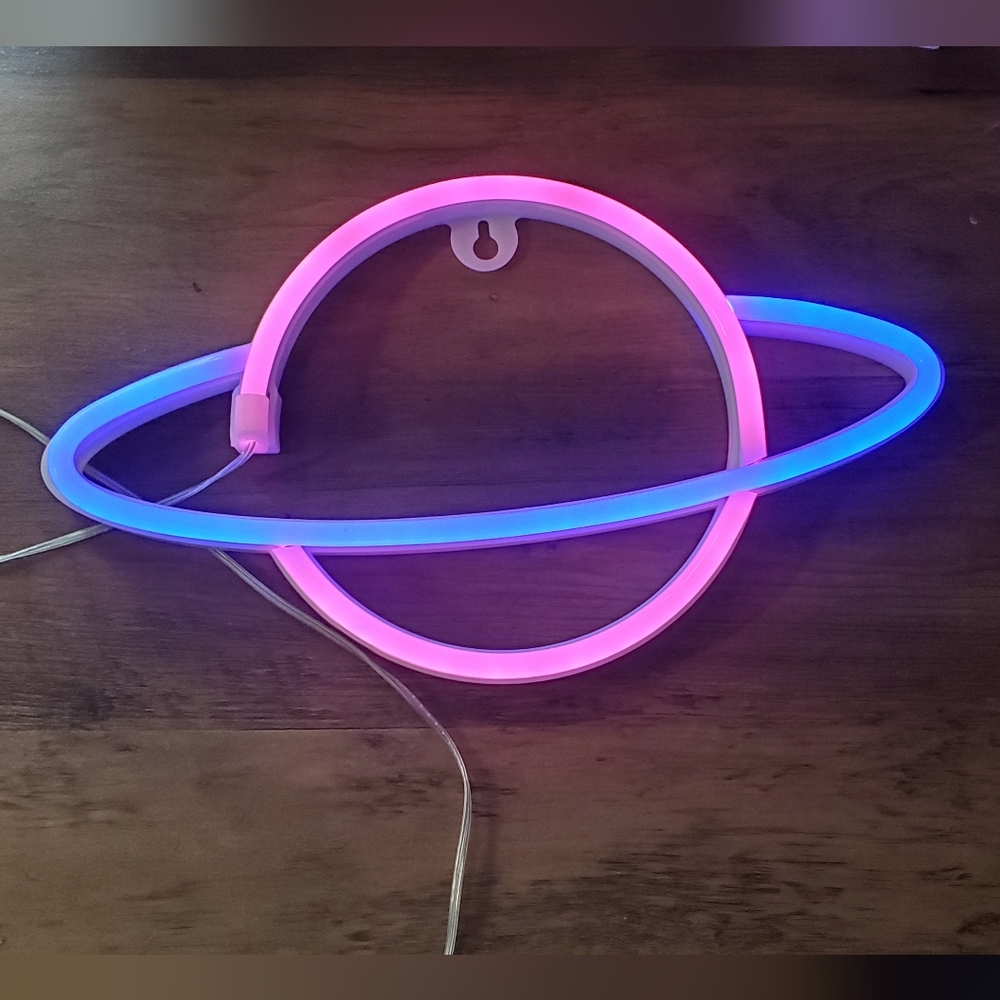 Pink and Blue Neon Planet Wall Light